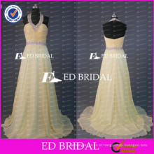 ED Bridal Beautiful Beaded Halter Sem Mangas A Line Yellow Chiffon Long Prom Dresses